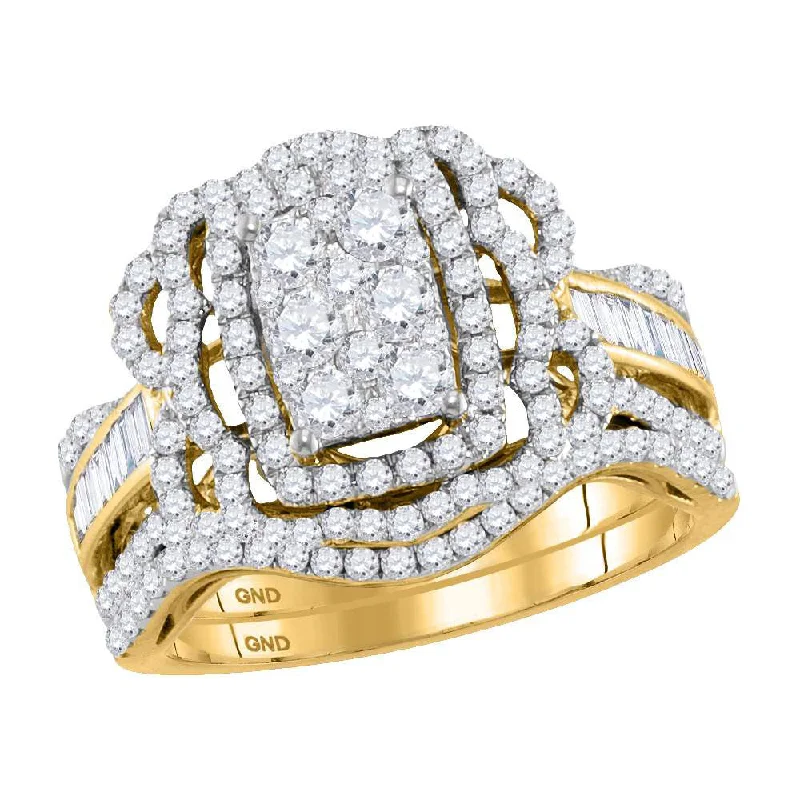 Inscribed initial ring-14kt Yellow Gold Round Diamond Bridal Wedding Ring Band Set 1-1/2 Cttw