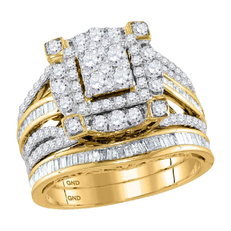 Narrow-tier ring-14kt Yellow Gold Round Diamond Bridal Wedding Ring Band Set 1-3/4 Cttw