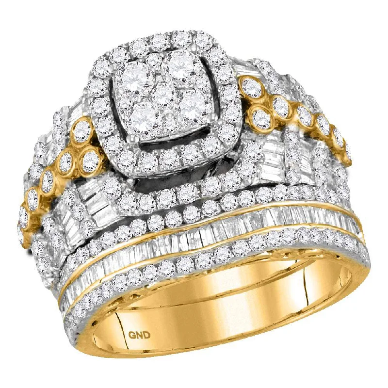 Bright diamond ring-14kt Yellow Gold Round Diamond Bridal Wedding Ring Band Set 2-1/2 Cttw