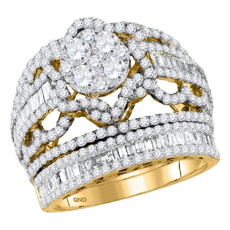 Glimmering gem ring-14kt Yellow Gold Round Diamond Bridal Wedding Ring Band Set 2-1/2 Cttw