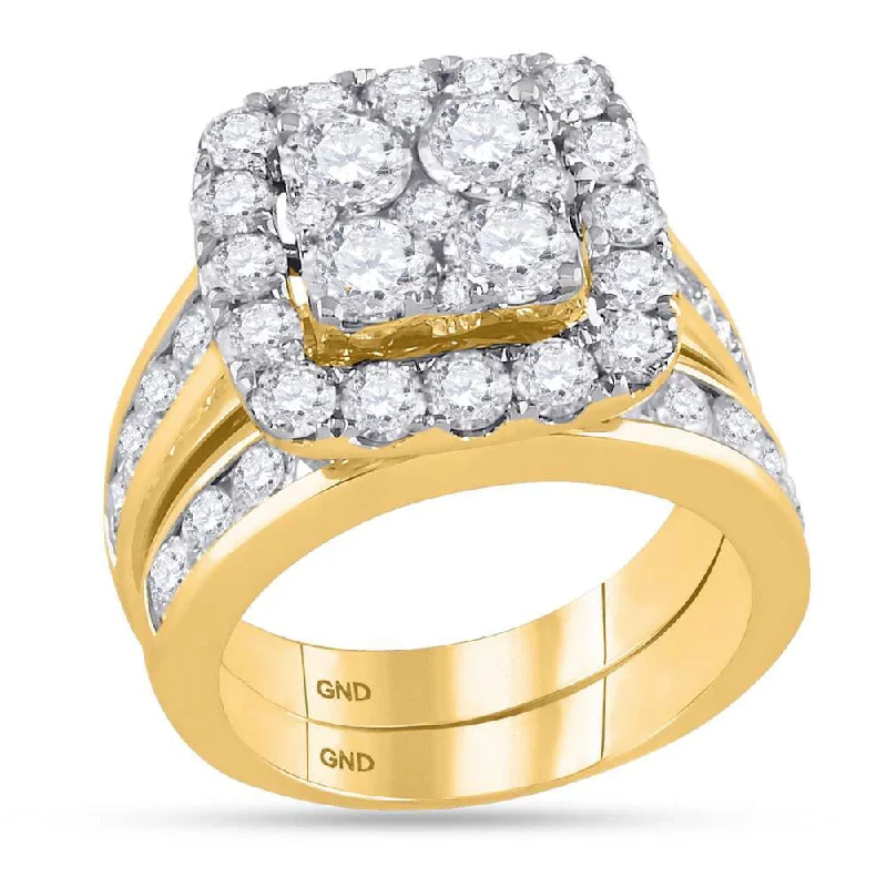 Flower-bud ring-14kt Yellow Gold Round Diamond Bridal Wedding Ring Band Set 4-1/4 Cttw