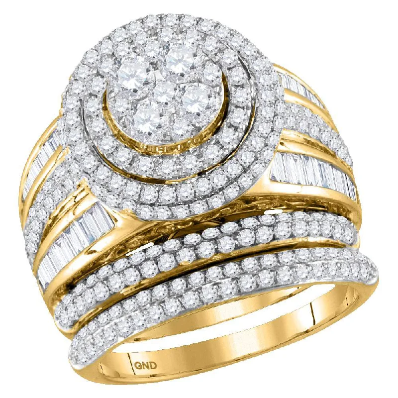 Curving pattern ring-14kt Yellow Gold Round Diamond Cluster Bridal Wedding Ring Band Set 2-1/2 Cttw