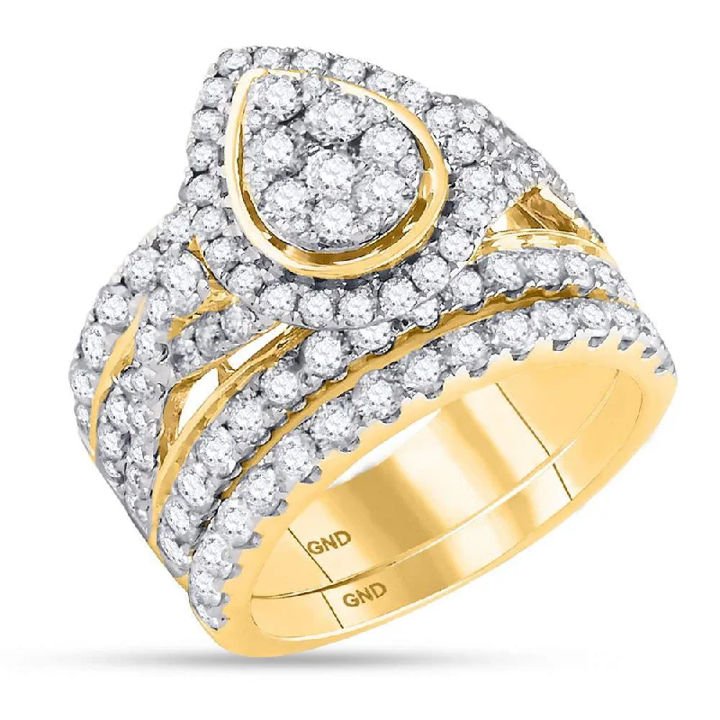 Tied knot ring-14kt Yellow Gold Round Diamond Pear Bridal Wedding Ring Band Set 3 Cttw