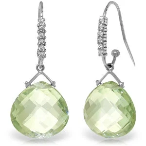 Diffracted crystal earrings-17.18 Carat 14K Solid White Gold Moment Of Love Green Amethyst Diamond Earrings