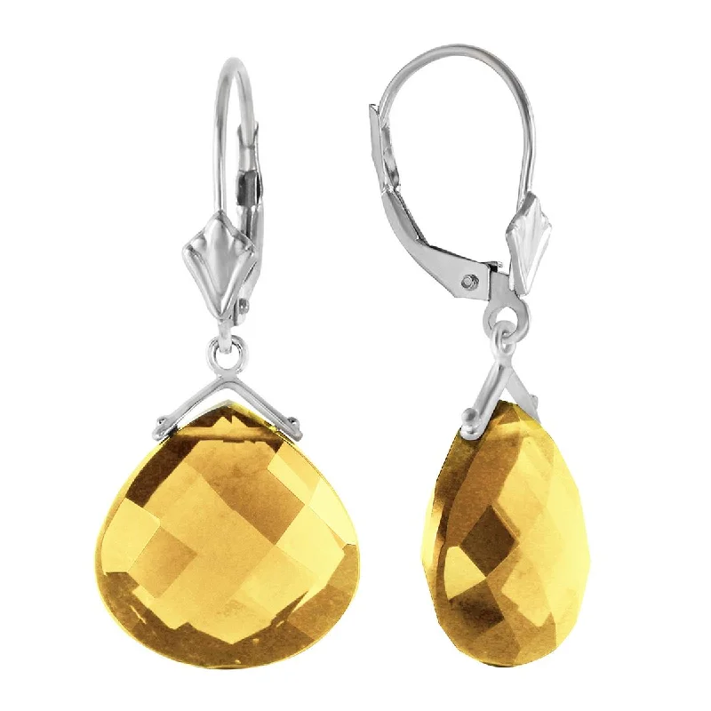 Rich garnet earrings-17 Carat 14K Solid White Gold Leverback Earrings Checkerboard Cut Citrine