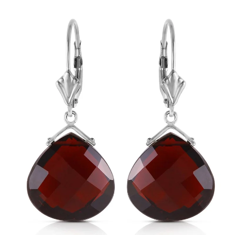 Antique ruby earrings-17 Carat 14K Solid White Gold Leverback Earrings Checkerboard Cut Garnet