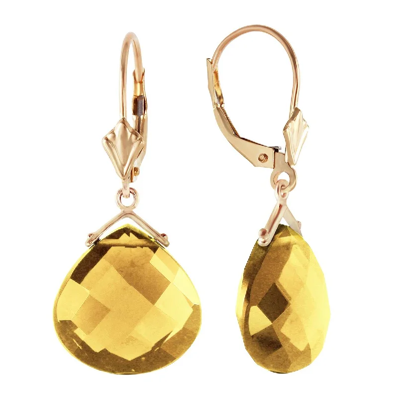 Textured iron earrings-17 Carat 14K Solid Yellow Gold Leverback Earrings Checkerboard Cut Citrine