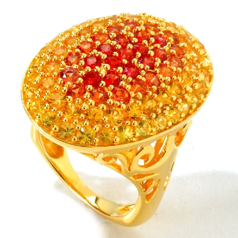 Rich topaz ring-18K Yellow Gold Over Silver 4.10ctw Orange Sapphire Cluster Ring