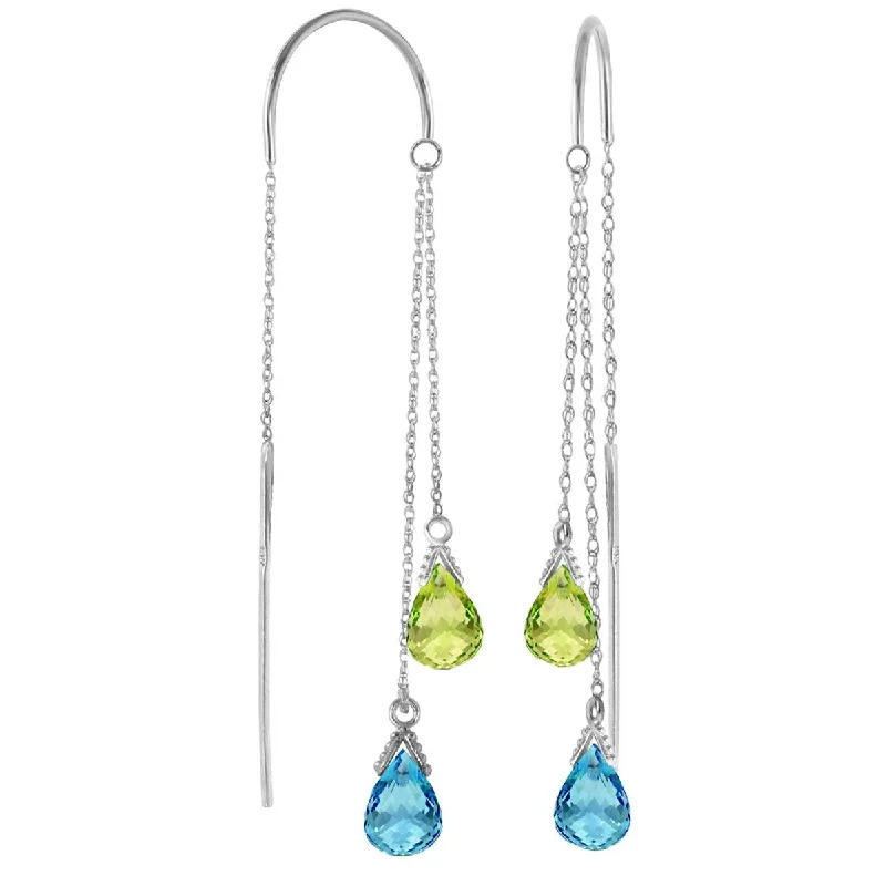 Fine-edged earrings-2.5 Carat 14K Solid White Gold Threaded Dangle Earrings Blue Topaz Peridot