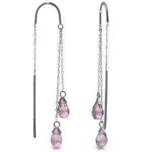 Rising bar earrings-2.5 Carat 14K Solid White Gold Threaded Dangles Earrings Amethyst