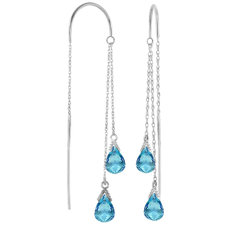 Framed hoop earrings-2.5 Carat 14K Solid White Gold Threaded Dangles Earrings Blue Topaz