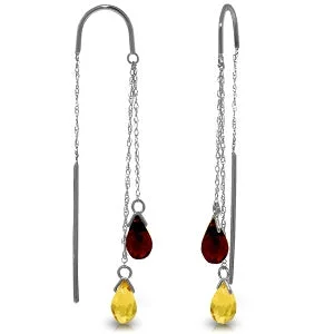 Firm gold earrings-2.5 Carat 14K Solid White Gold Threaded Dangles Earrings Citrine Garnet