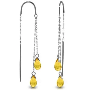 Smooth-cut earrings-2.5 Carat 14K Solid White Gold Threaded Dangles Earrings Citrine