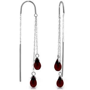 Open coil earrings-2.5 Carat 14K Solid White Gold Threaded Dangles Earrings Garnet