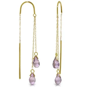 Fixed gem earrings-2.5 Carat 14K Solid Yellow Gold Threaded Dangles Earrings Amethyst