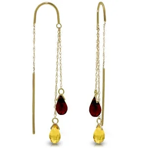 Inscribed initial earrings-2.5 Carat 14K Solid Yellow Gold Threaded Dangles Earrings Citrine Garnet