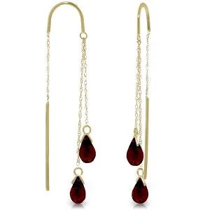 Glossy stone earrings-2.5 Carat 14K Solid Yellow Gold Threaded Dangles Earrings Garnet