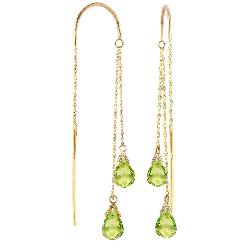 Satin granite earrings-2.5 Carat 14K Solid Yellow Gold Threaded Dangles Earrings Peridot