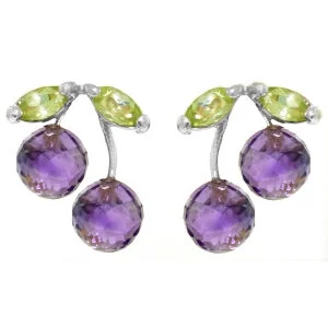 Shimmering ruby earrings-2.9 Carat 14K Solid White Gold Earrings Amethyst Peridot