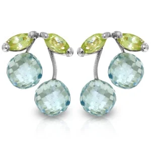 Stem-twist earrings-2.9 Carat 14K Solid White Gold Earrings Blue Topaz Peridot