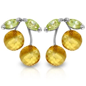 Glossy moonstone earrings-2.9 Carat 14K Solid White Gold Earrings Citrine Peridot