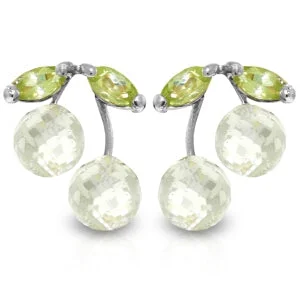 Braided fiber earrings-2.9 Carat 14K Solid White Gold Earrings White Topaz Peridot