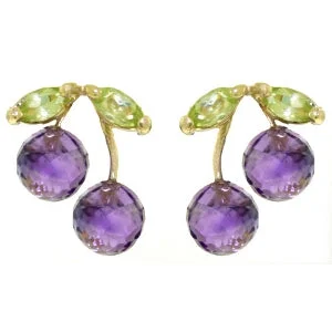 Delicate weave earrings-2.9 Carat 14K Solid Yellow Gold Earrings Amethyst Peridot