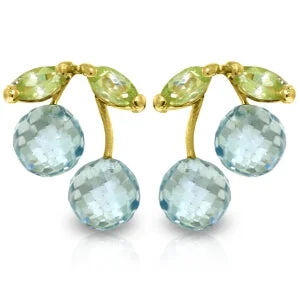 Rich emerald earrings-2.9 Carat 14K Solid Yellow Gold Earrings Blue Topaz Peridot