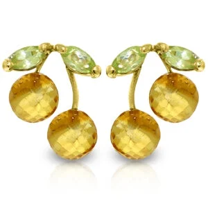 Rough-edge earrings-2.9 Carat 14K Solid Yellow Gold Earrings Citrine Peridot