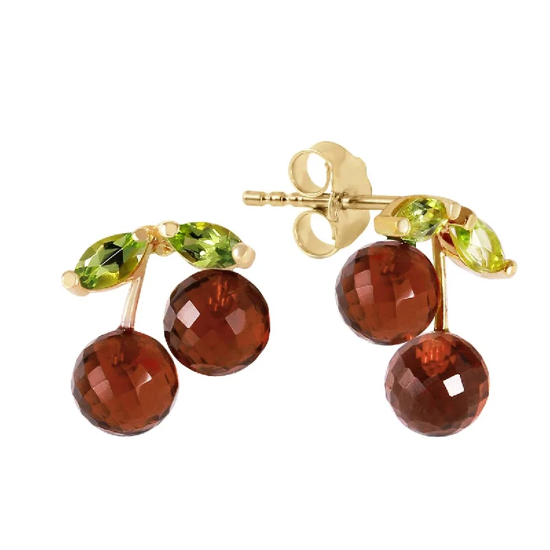 Extended gem earrings-2.9 Carat 14K Solid Yellow Gold Earrings Garnet Peridot