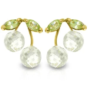 Encased gem earrings-2.9 Carat 14K Solid Yellow Gold Earrings White Topaz Peridot