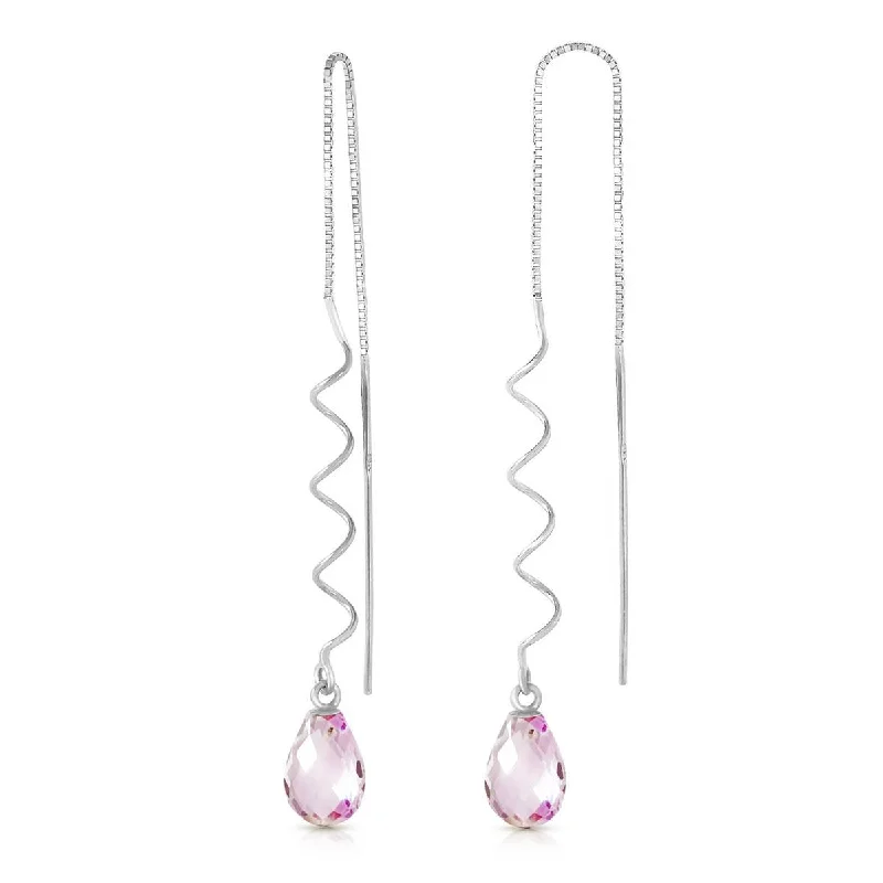 Angular gem earrings-3.3 Carat 14K Solid White Gold Goodbye Yesterday Pink Topaz Earrings