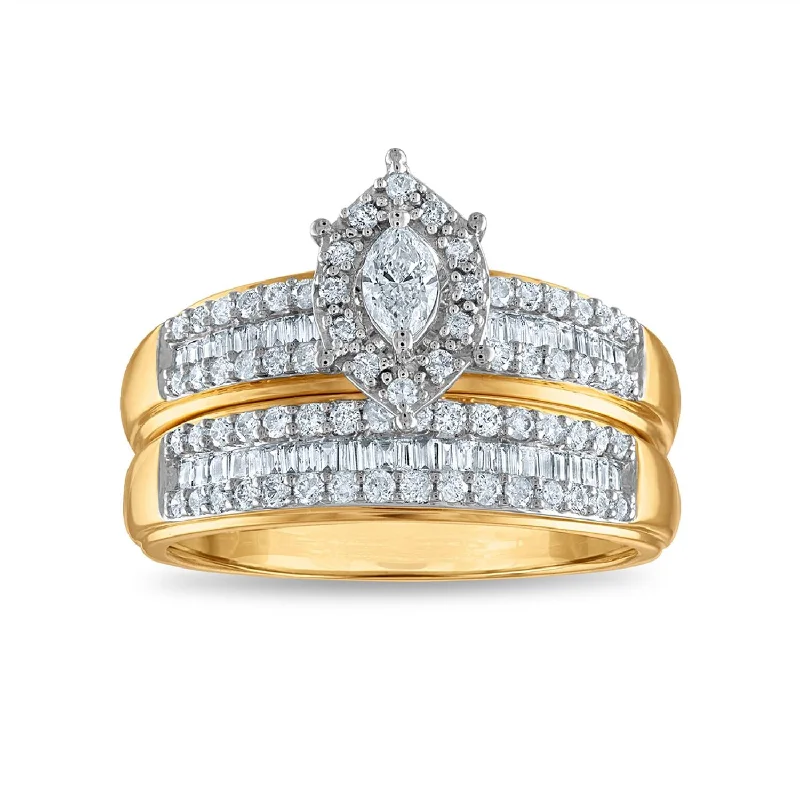 Sparkling crystal ring-3/4 CTW Diamond Halo Bridal Set Ring in 10KT Yellow Gold