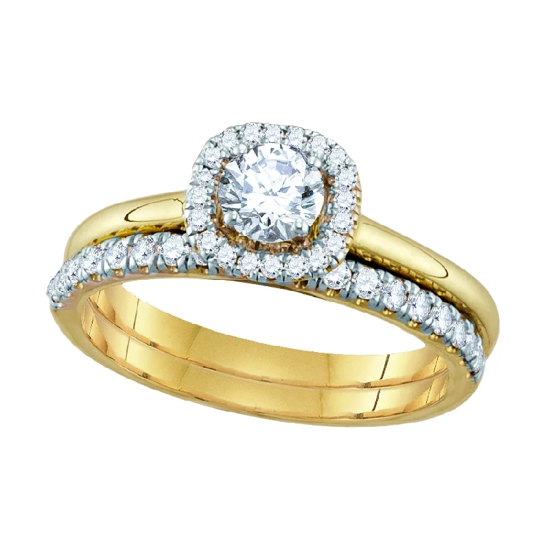 Welded gold ring-Signature EcoLove 3/4 CTW Lab Grown Diamond Halo Bridal Set Ring in 14KT Yellow Gold