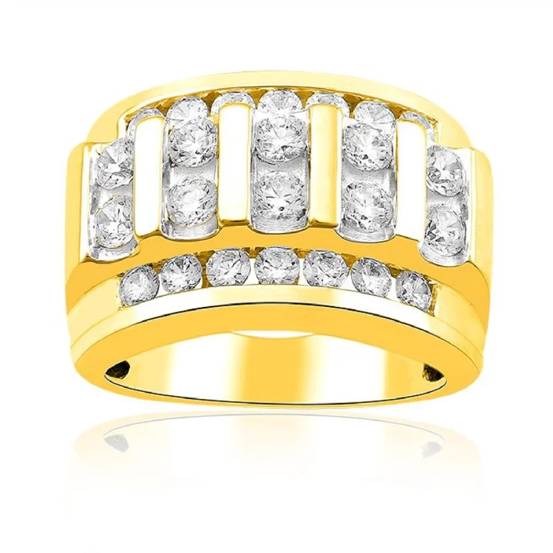 Ridge motif ring-3 CTW Diamond Ring in 10KT Yellow Gold