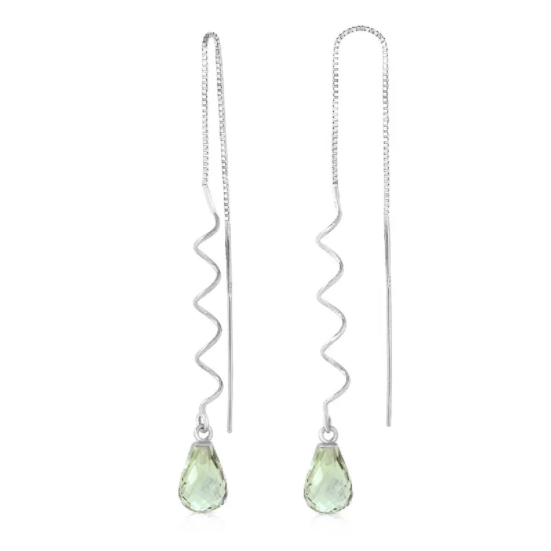 Textured iron earrings-4.5 Carat 14K Solid White Gold Threaded Dangle Earrings Green Amethyst