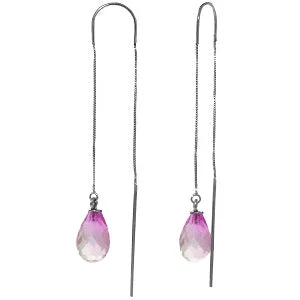 Ethnic grooved earrings-4.5 Carat 14K Solid White Gold Threaded Dangles Earrings Pink Topaz