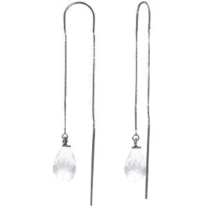 Rough-edge earrings-4.5 Carat 14K Solid White Gold Threaded Dangles Earrings White Topaz