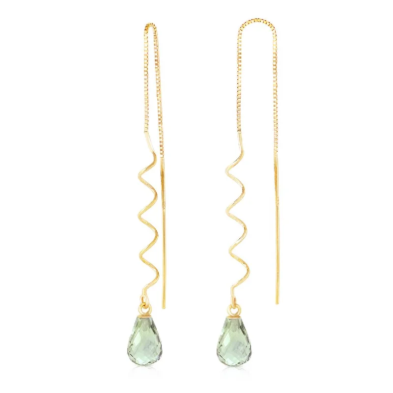 Shaded gem earrings-4.5 Carat 14K Solid Yellow Gold Threaded Dangle Earrings Green Amethyst