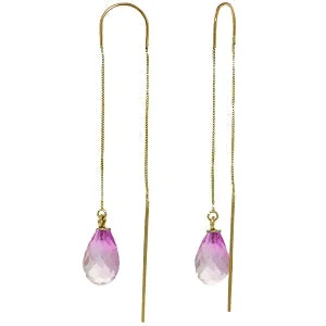 Flecked hoop earrings-4.5 Carat 14K Solid Yellow Gold Threaded Dangles Earrings Pink Topaz