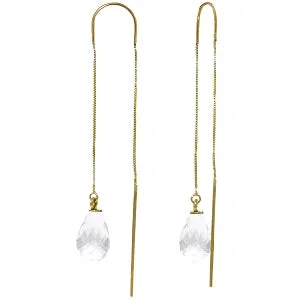 Wire-arc earrings-4.5 Carat 14K Solid Yellow Gold Threaded Dangles Earrings White Topaz