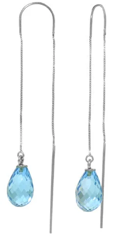 Ridge motif earrings-4.5 Carat Silver Threaded Dangles Earrings Blue Topaz