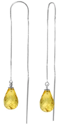 Contoured earrings-4.5 Carat Sterling Silver Threaded Dangles Earrings Citrine