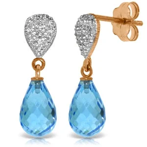 Drifting diamond earrings-4.53 Carat 14K Solid Rose Gold Earrings Diamond Blue Topaz