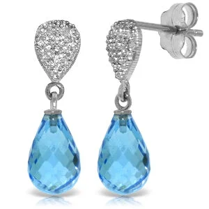 Locked earrings-4.53 Carat 14K Solid White Gold Arrow In My Heart Blue Topaz Diamond Earrings