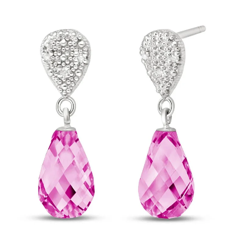 Flower-bud earrings-4.53 Carat 14K Solid White Gold I Ask For Love Pink Topaz Diamond Earrings