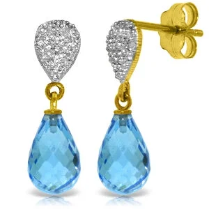 Shimmering minimalist earrings-4.53 Carat 14K Solid Yellow Gold Splendid Blue Topaz Diamond Earrings