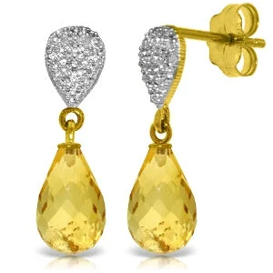 Leaning gem earrings-4.53 Carat 14K Solid Yellow Gold Splendid Citrine Diamond Earrings