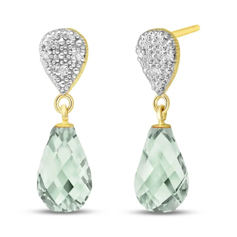 Narrow-tier earrings-4.53 Carat 14K Solid Yellow Gold Splendid Green Amethyst Diamond Earrings