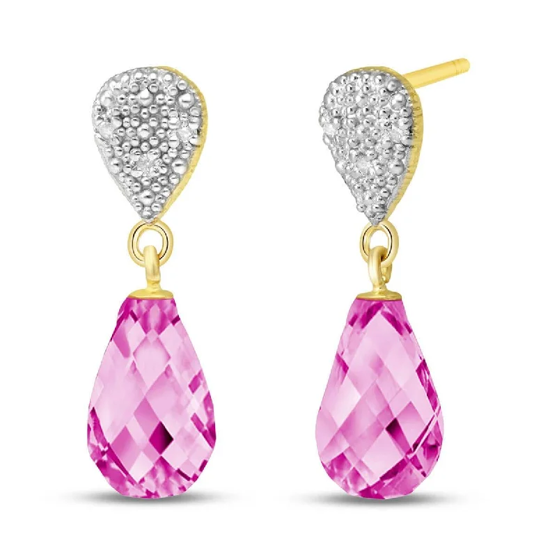 Slope gem earrings-4.53 Carat 14K Solid Yellow Gold Splendid Pink Topaz Diamond Earrings